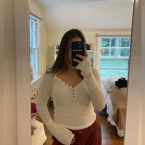 We The Free Cream Ribbed Button-Front Top